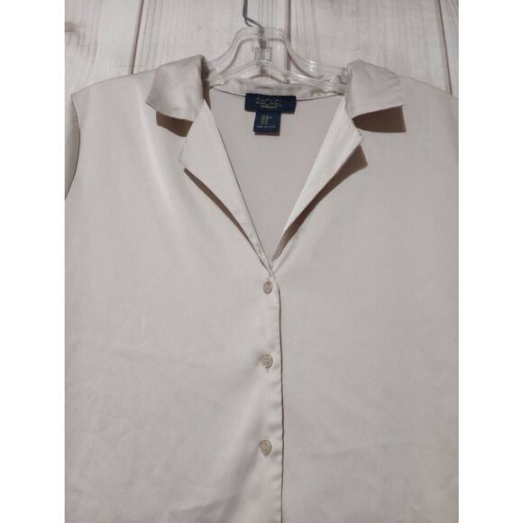 Rachel Rachel Roy Shirt Ladies Medium Cream Button Front Short Sleeve Satin Ligh - Picture 3 of 6